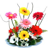  Adana hediye çiçek yolla  camda gerbera ve mis kokulu kir çiçekleri 