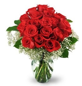 25 adet kırmızı gül cam vazoda  Adana çiçek , çiçekçi , çiçekçilik 
