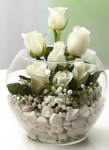 Beyaz Mutluluk 9 beyaz gül fanusta  Adana çiçek siparişi sitesi 