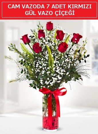 Cam vazoda 7 adet kırmızı gül çiçeği  Adana çiçek gönderme sitemiz güvenlidir 
